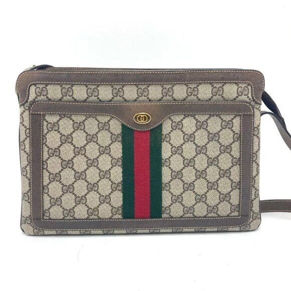 GUCCI 010・378 Sherry line Old Gucci bag Crossbody Shoulder Bag Canvas Brown - Picture 1 of 16